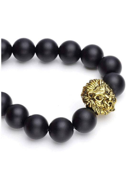 Matte Black Onyx Lion Head Bracelet