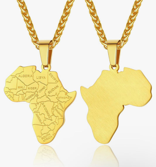 Gold African Map Necklace