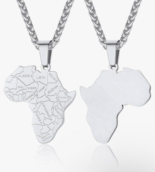 Silver African Map Necklace