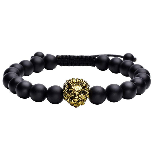 Matte Black Onyx Lion Head Bracelet