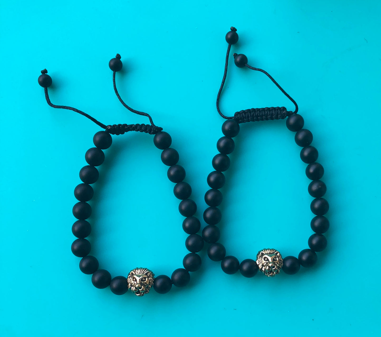 Matte Black Onyx Lion Head Bracelet