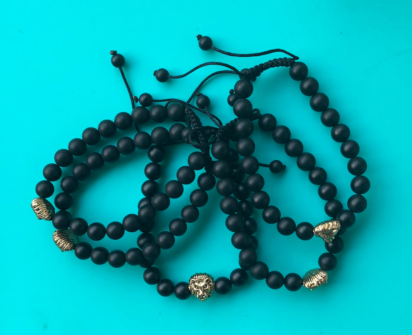 Matte Black Onyx Lion Head Bracelet