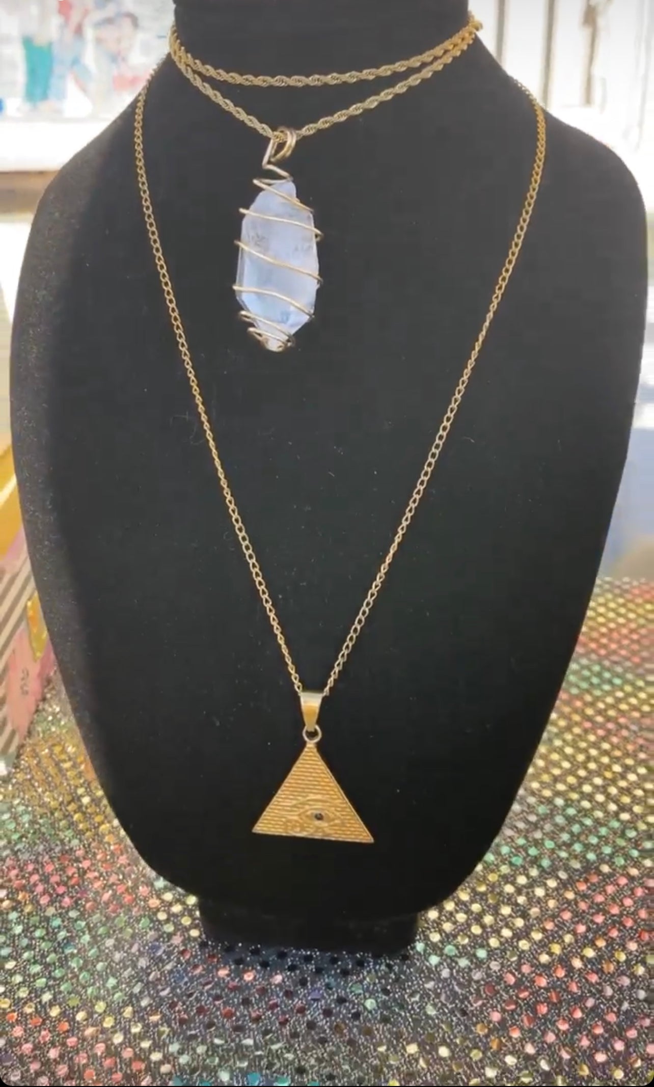 Gold Clear Quartz Crystal Necklace