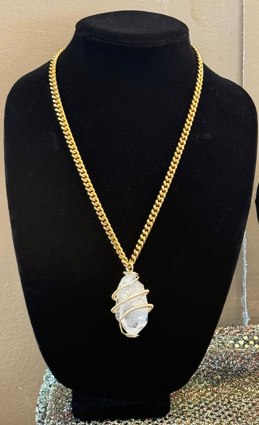 Gold Clear Quartz Crystal Necklace