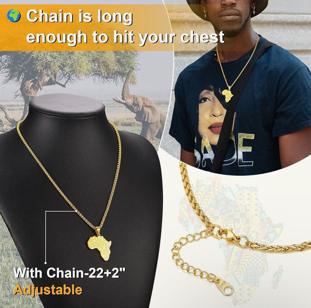 Gold African Map Necklace