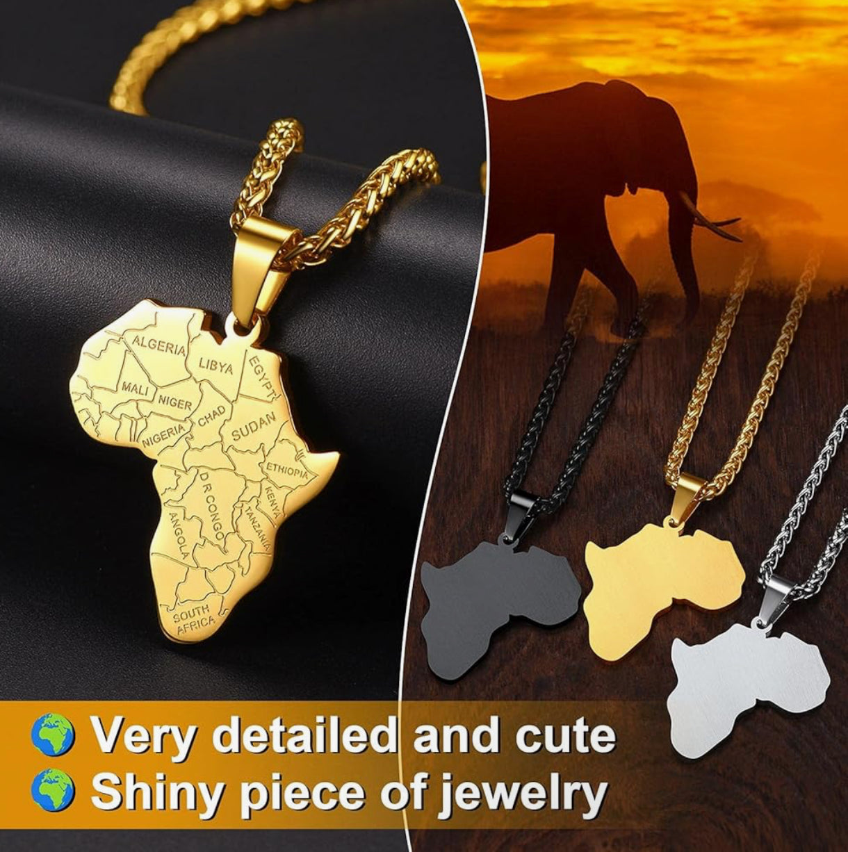 Gold African Map Necklace