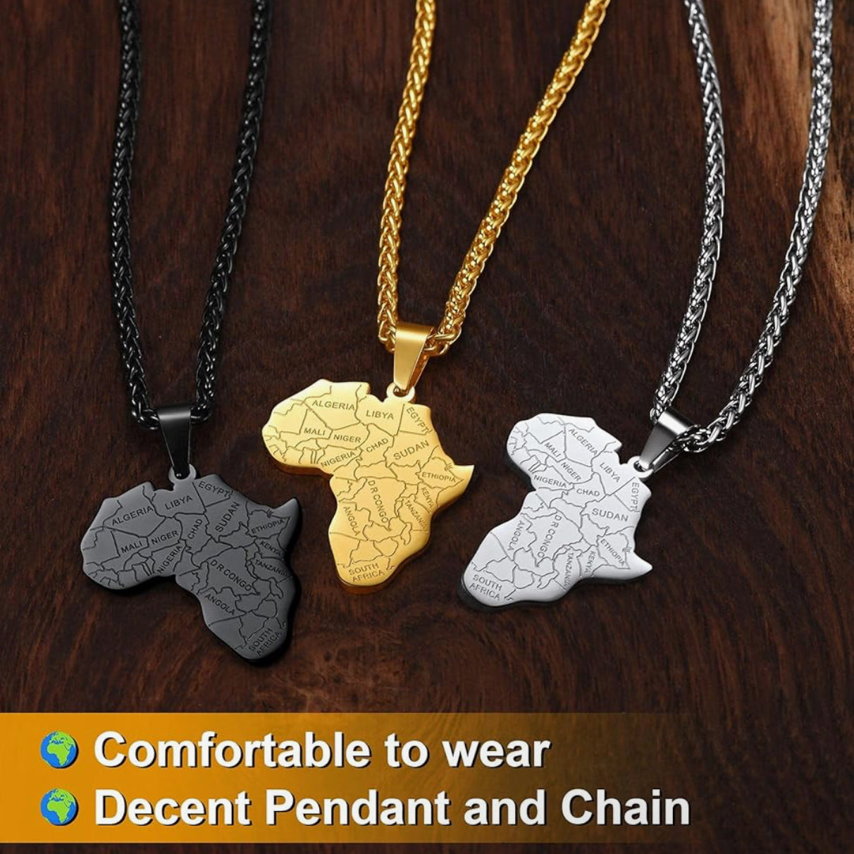 Silver African Map Necklace