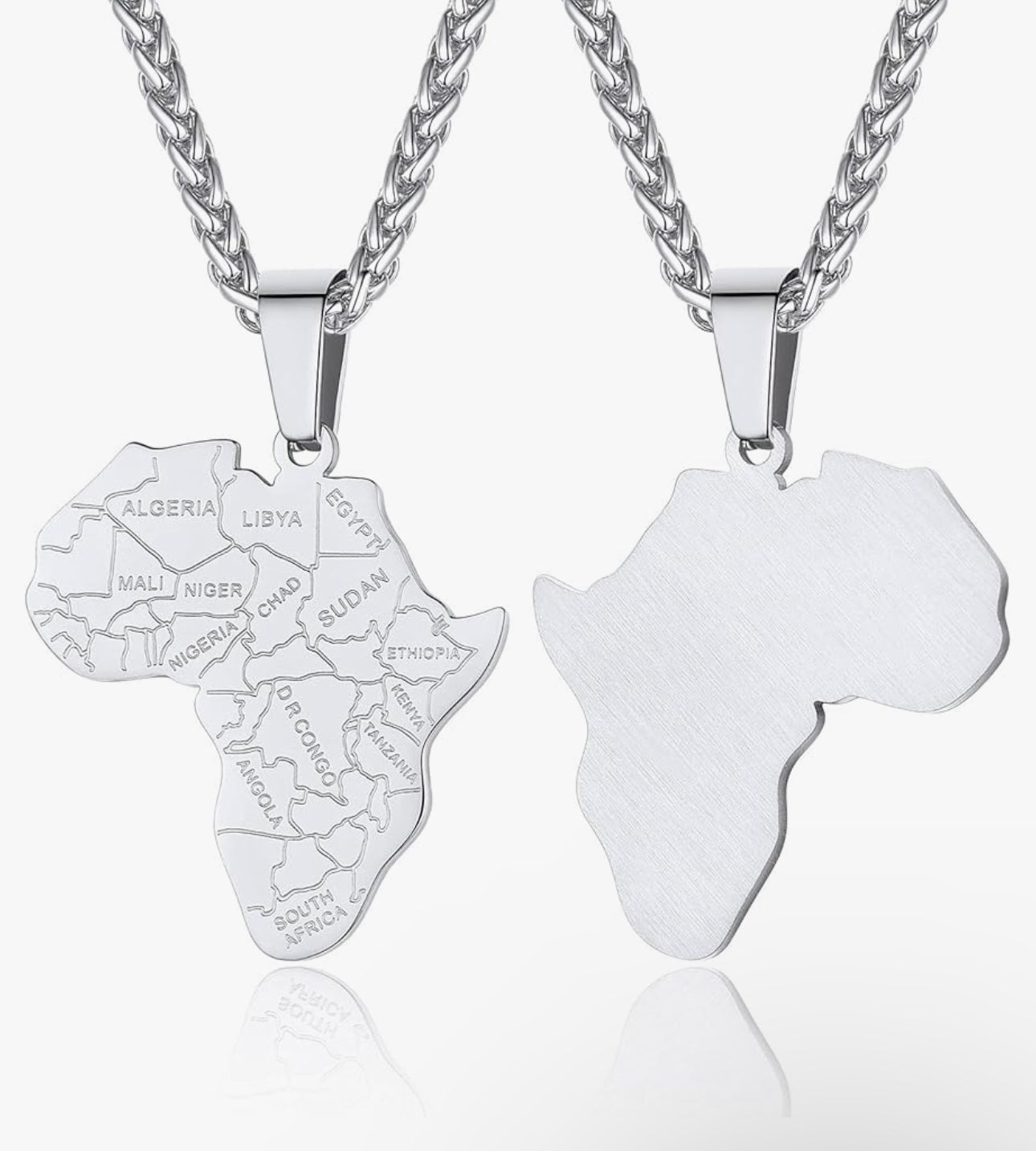 Silver African Map Necklace