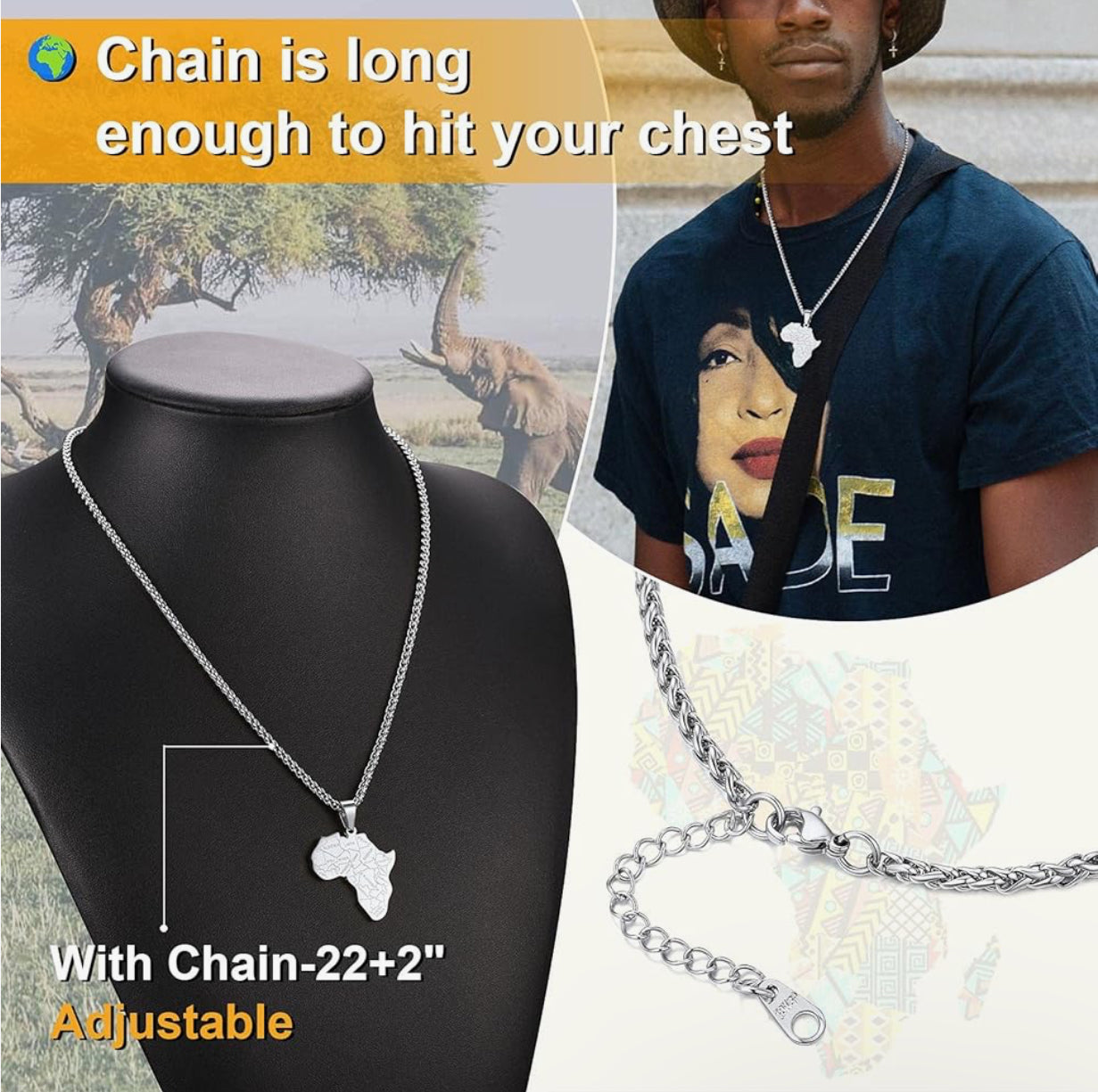 Silver African Map Necklace