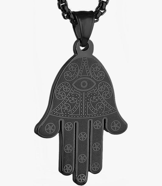 Black Hamsa Hand Necklace