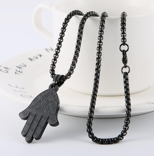 Black Hamsa Hand Necklace