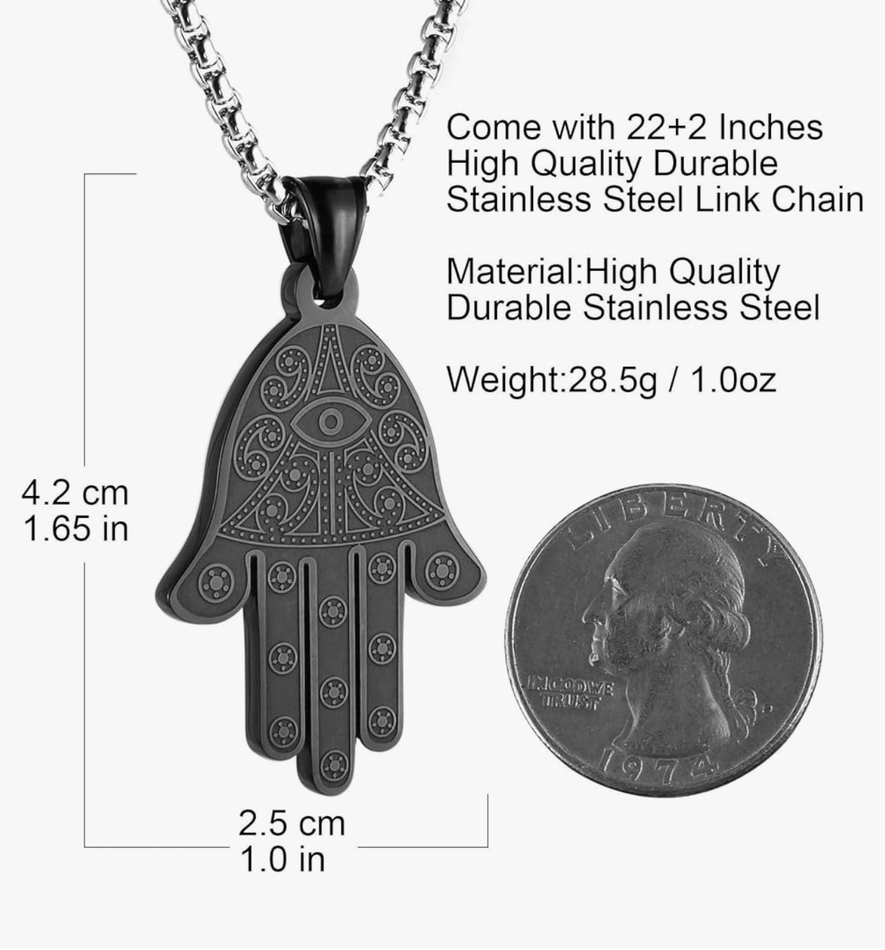 Black Hamsa Hand Necklace