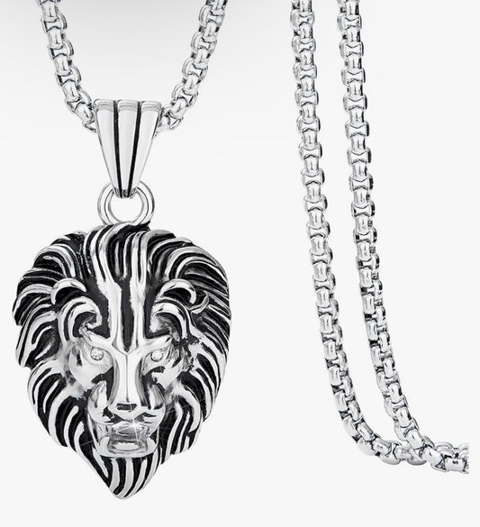 Silver Lion Head Necklace