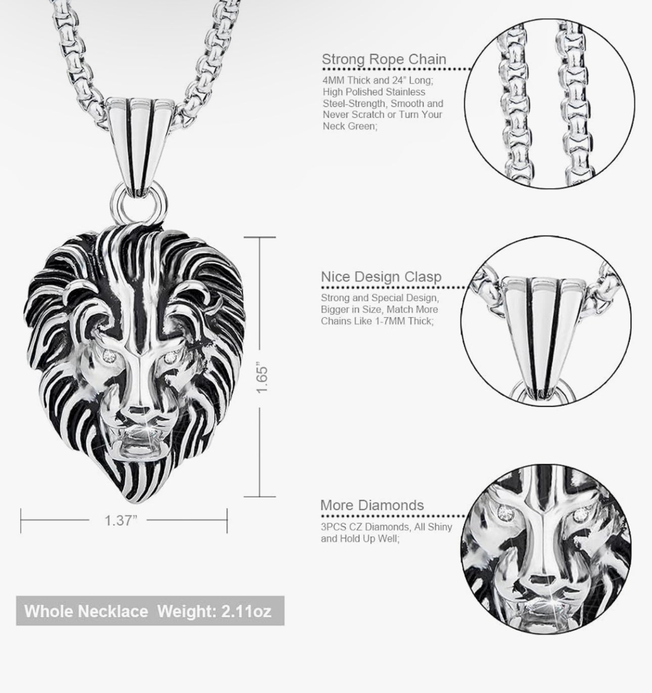 Silver Lion Head Necklace