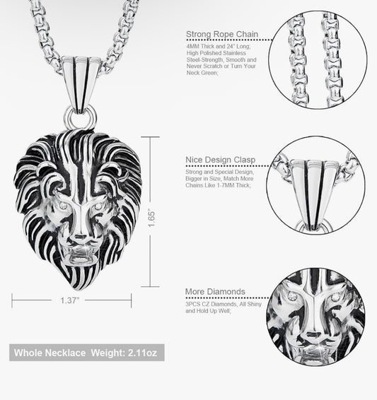 Silver Lion Head Necklace