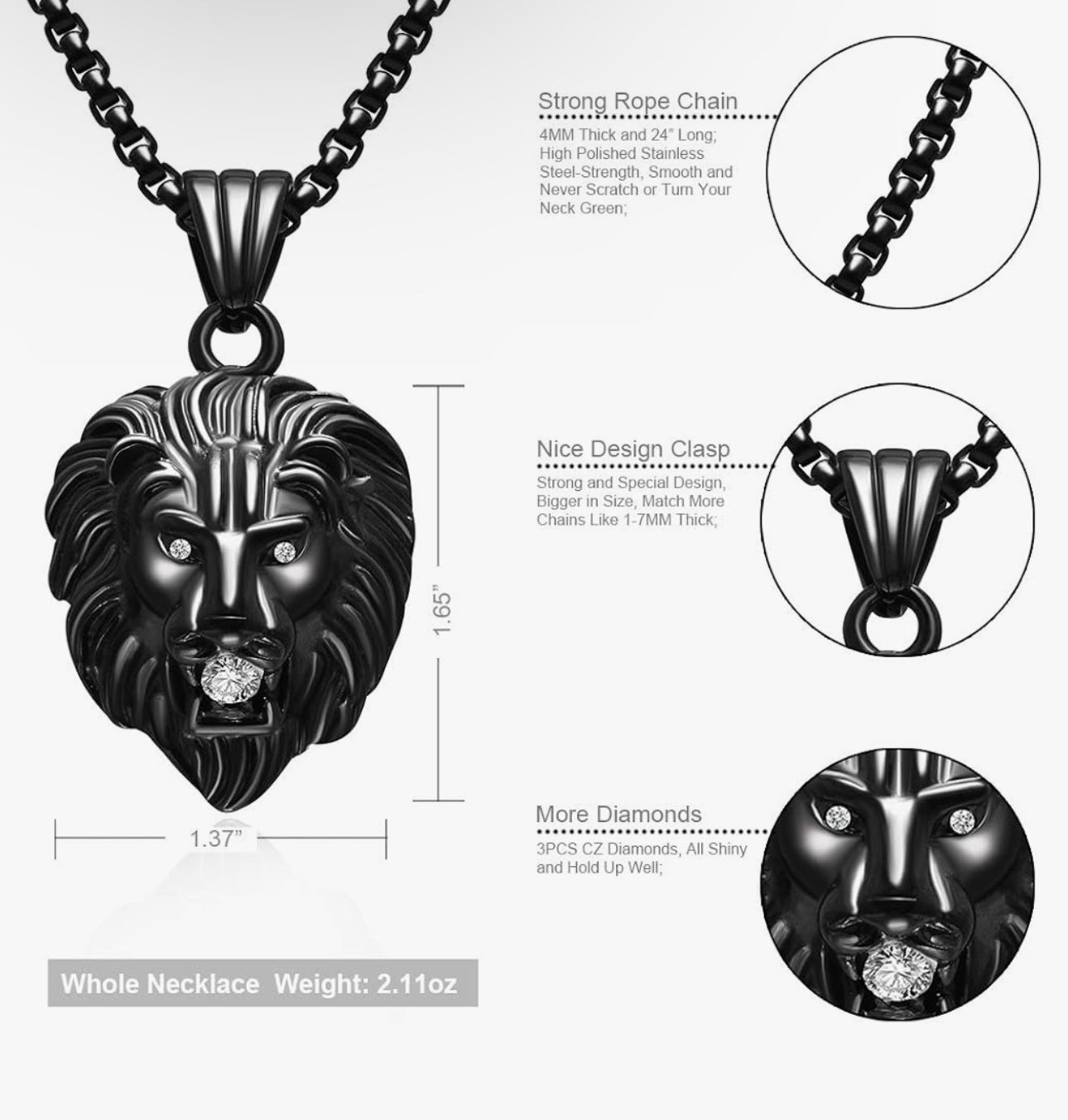 Black Lion Head Necklace