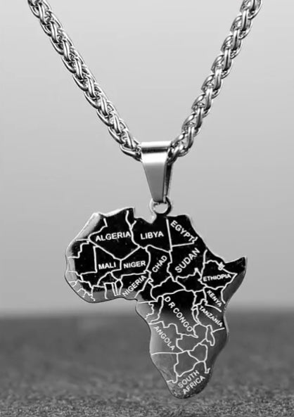 Silver African Map Necklace