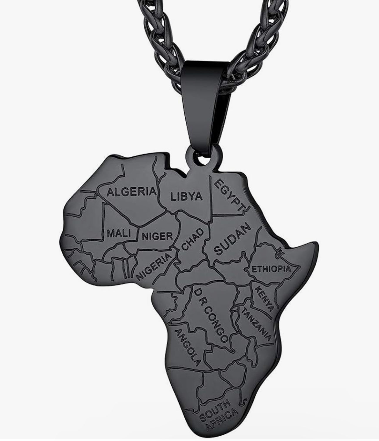 Black African Map Necklace