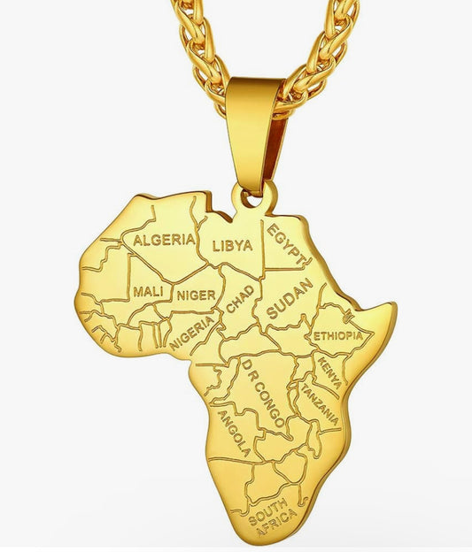 Gold African Map Necklace