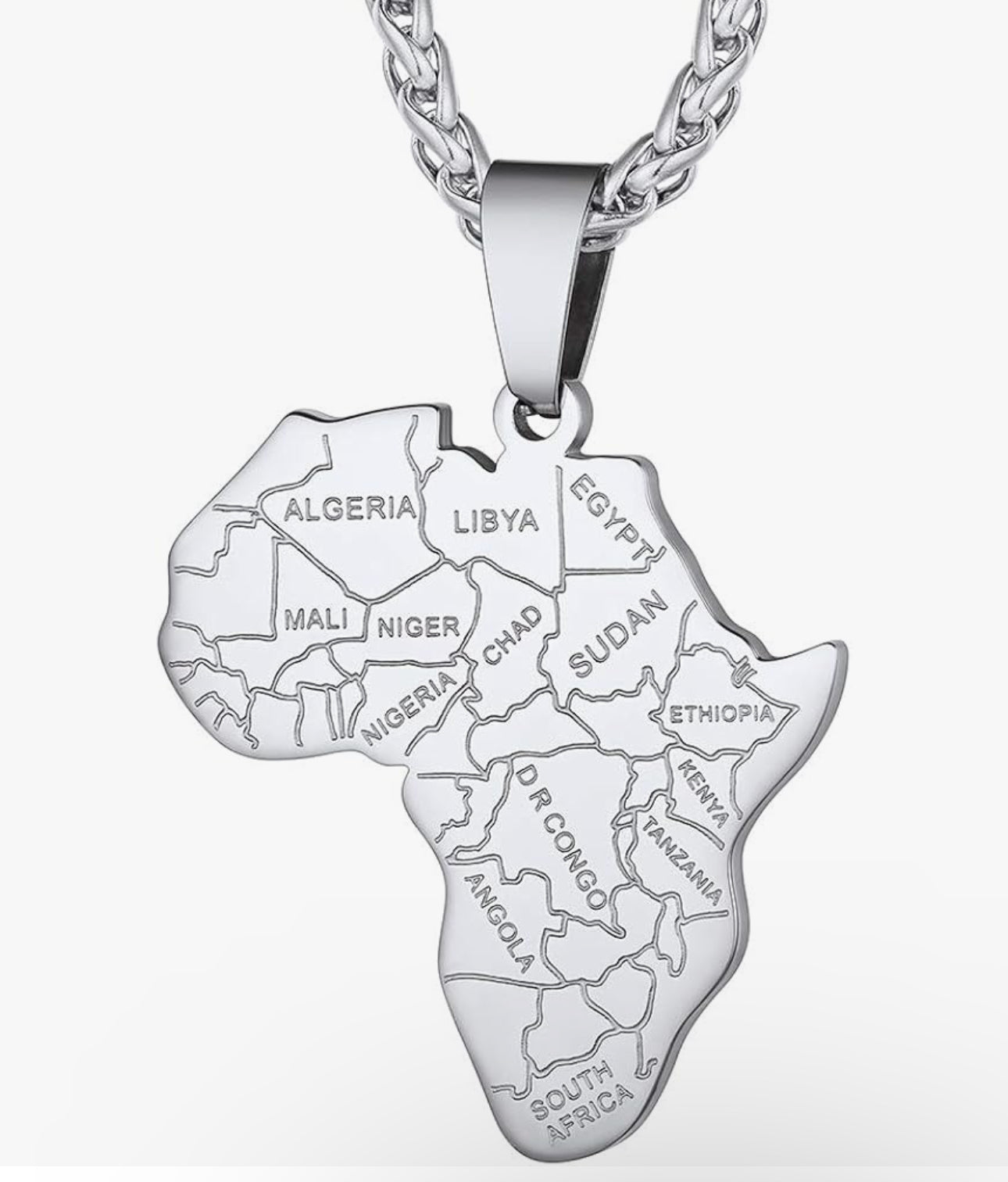 Silver African Map Necklace